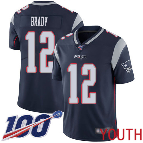 New England Patriots Football #12 Vapor Untouchable 100th Season Limited Navy Blue Youth Tom Brady Home NFL Jersey->women nfl jersey->Women Jersey